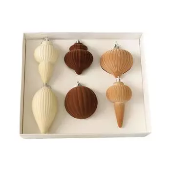 6 шт. Флокированные шары для рождественской елки, фигурные рождественские подвески, украшение, Новый год бежевый