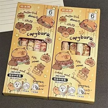 6 шт. гелевая ручка Capybara, быстросохнущие черные чернила, пишущие гладко, школьные принадлежности, офисные принадлежности, ручки Kawaii, канцелярские принадлежности для студентов