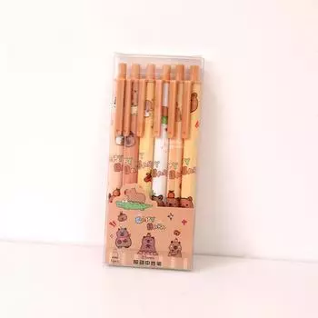 6 шт. гелевая ручка Kawaii Capybara, быстросохнущие черные чернила, нейтральная ручка для письма, канцелярские принадлежности, мультфильмы, детские школьные принадлежности, офисные подарки