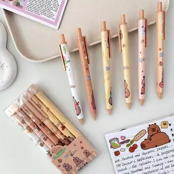 6 шт. гелевая ручка Kawaii Cute Capybara, быстросохнущая гладкая ручка для письма с мультяшным принтом, нейтральная ручка для школы, канцелярские принадлежности