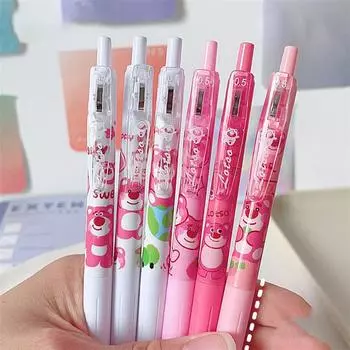 6 шт. гелевая ручка Kawaii Strawberry Bear для письма, гладкая, быстросохнущая, мягкая, губчатая ручка, канцелярские принадлежности для студентов