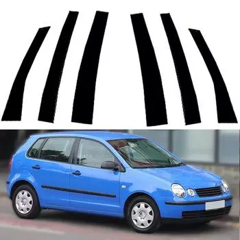 6 шт. глянцевая черная накладка на стойки оконных стоек автомобиля для Volkswagen Polo Mk4 (9N)Наклейки на автомобиль 5-дверный хэтчбек 2002-2010 гг.