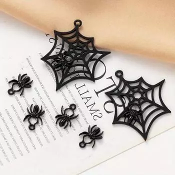 6 шт. готические черные пауки полые сплавные подвески Y2k паутина хеллоуин подвески для ожерелья серьги DIY изготовление ювелирных изделий 6pcs