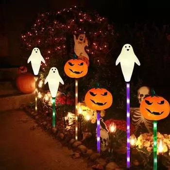 6 шт. Хэллоуин солнечные фонарики жуткие меняющие цвет лампы с 8 режимами водонепроницаемые светодиодные декоративные огни для дорожек двора газон A 1