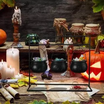 6 шт. Хэллоуин Ведьма Котелок Treat-or-Trick Конфетница Банка Ведьмы Черные Пластиковые Сервировочные Миски На Стойке Для Вечеринки На Хэллоуин 6pcs