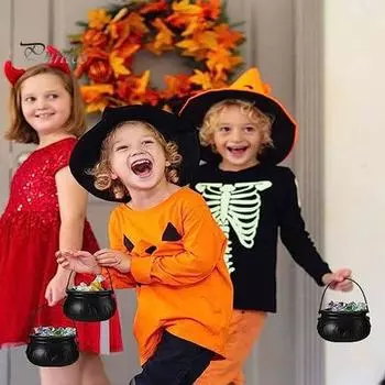 6 шт. Хэллоуин Ведьма Котелок Treat-or-Trick Конфетница Банка Ведьмы Черные Пластиковые Сервировочные Миски На Стойке Для Вечеринки На Хэллоуин 6pcs