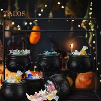 6 шт. Хэллоуин Ведьма Котелок Treat-or-Trick Конфетница Банка Ведьмы Черные Пластиковые Сервировочные Миски На Стойке Для Вечеринки На Хэллоуин 6pcs