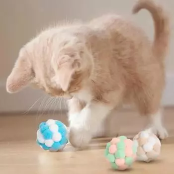 6 шт. игрушек для кошек, красочные, ручной работы, мяч-колокольчик, эластичный, плюшевый, интерактивный, игровой, для погони, для котят, аксессуары для домашних животных
