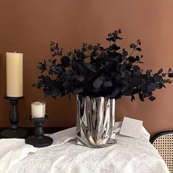 6 шт., имитация растения, черные ветви эвкалипта, стебли, реалистичные листья из шелковой ткани для декора на Хэллоуин чёрный