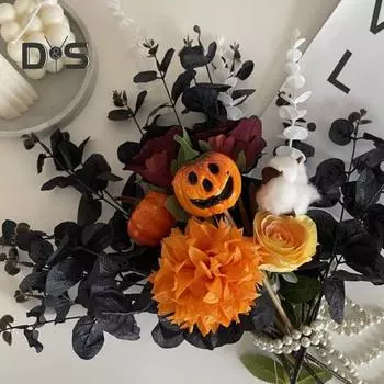 6 шт., имитация растения, черные ветви эвкалипта, стебли, реалистичные листья из шелковой ткани для декора на Хэллоуин чёрный