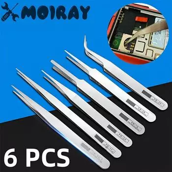 6 шт. Инструмент для ремонта часов Профессиональный нержавеющая сталь Прямой изогнутый пинцет Часовщик Детальный ремонт Инструменты для механического кварца 1 Set