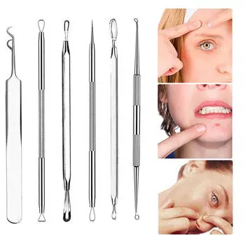 6 шт., инструмент для удаления прыщей и прыщей на лице из нержавеющей стали, инструмент для удаления комедона серебряный