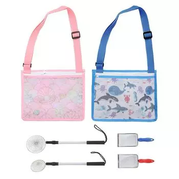 6 шт. инструментов для очистки пляжа, включая просеиватель песка с удлиненной регулируемой ручкой, сетчатая лопата