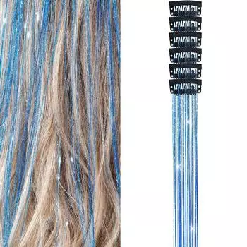 6 шт. Инструменты для плетения волос, мишура, наращивание волос, блестящие, блестящие, блестящие волосы, мишура для волос для женщин синий