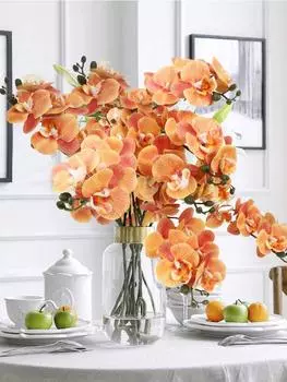 6 шт. искусственные цветы фаленопсиса искусственные стебли орхидеи настоящие сенсорные орхидеи стебли искусственных цветов, латексные цветы искусственные орхидеи для домашнего декора оранжевый