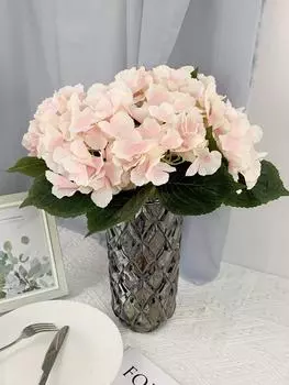 6 шт. искусственные цветы гортензии 45 см одноголовая гортензия шелковые поддельные цветы для гостиной свадьбы дома вечеринка офис кафе декор светло-розовый