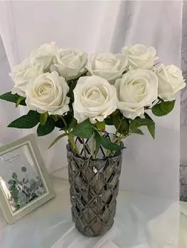6 шт. искусственные цветы розы открытый букет цветов искусственные стебли роз искусственные цветы для свадьбы домашний стол декор гостиной организовать свадебный букет белый