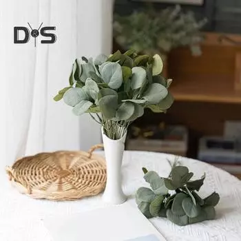 6 шт. искусственные листья эвкалипта, стебли зелени, реалистичный вид, яркий цвет, натуральные, не требующие ухода, искусственные растения, декор для зелени зелёный