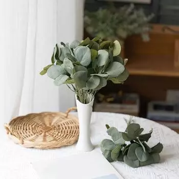 6 шт. искусственные листья эвкалипта, стебли зелени, реалистичный вид, яркий цвет, натуральные, не требующие ухода, искусственные растения, декор для зелени зелёный