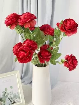 6 шт. искусственные пионы поддельные цветы шелковые пионы цветы винтажные украшения дома офисный свадебный декор красный