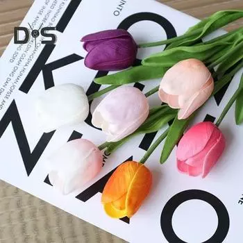 6 шт. искусственные тюльпаны цветы реалистичные красивые цветочные композиции имитация тюльпана для домашнего свадебного декора оранжевый