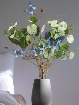 6 шт. искусственные зеленые растения искусственные растения Real Touch листья бегонии ветки с бабочкой 70 см искусственные растения для балкона, крыльца, домашний декор для гостиной синий