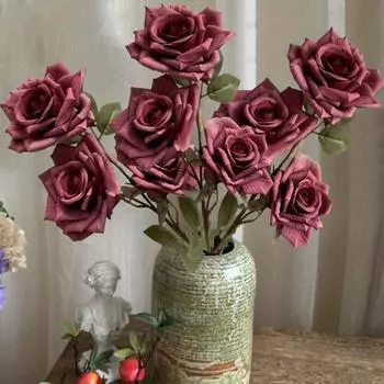 6 шт. искусственных цветов розы цвета мокко, реалистичный стебель, искусственная шелковая роза, 67 см, букет для самостоятельного оформления свадьбы, домашнего декора, центрального украшения отеля, Дня святого Валентина, Дня матери 6 Pcs слоновая кость