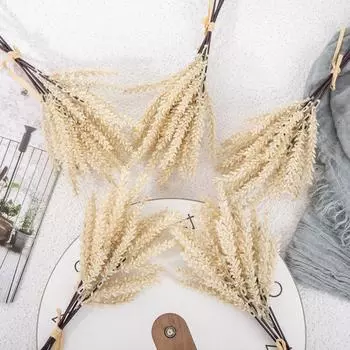 6 шт. искусственных колосьев пшеницы ручной работы, ветка, натуральное поддельное растение, декор для дома, спальни, гостиной 34cm