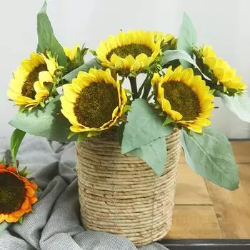 6 шт. искусственных подсолнухов, букет искусственных цветов, декор из подсолнухов, шелковые цветы для дома, кухни, гостиной, центральных украшений столов, офиса, декора в стиле бохо белый