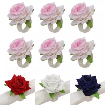6 шт. искусственных розовых цветов, романтических шелковых цветов, многоразовых пряжек для салфеток, держателей колец для салфеток, украшения стола, кольца для салфеток 6pcs красный
