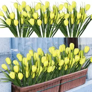 6 шт. искусственных тюльпанов, искусственный шелковый тюльпан, всего 30 головок, букет, настоящая цветочная композиция для домашнего офиса, вечеринки, свадьбы, отличный подарок на День матери жёлтый