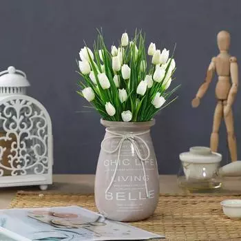 6 шт. искусственных тюльпанов, всего 30 головок, букет тюльпанов из искусственного шелка, настоящая цветочная композиция для домашнего офиса, вечеринки, свадьбы, отличный подарок на День матери жёлтый