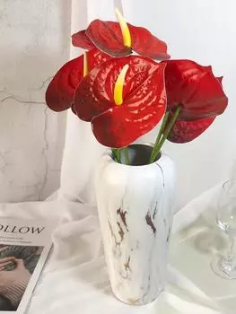 6 шт. Искусственный антуриум Цветок Симуляция Бесцветное Пластиковое Растение Для Свадебного Дома Украшение Гостиной Фотография Реквизит красный
