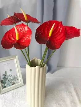 6 шт. искусственный цветок антуриума, имитация растения, пластик, неувядаемый свадебный реквизит для фотографии, украшение для дома, гостиной красный