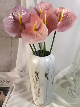 6 шт. искусственный цветок антуриума искусственный цветок антуриума имитация растения пластиковый неувядающий реквизит для фотосъемки свадьбы украшение для дома гостиной красный