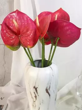 6 шт. искусственный цветок антуриума реквизит для фотографий моделирование неувядающее пластиковое растение для свадьбы дома балкон вечерние украшение двора красный