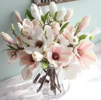 6 шт. искусственный цветок шелковые цветы магнолии украшение для дома, букет из искусственной магнолии для деревенского праздника вечерние украшения офиса и сада белый