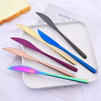 6 шт. из нержавеющей стали Радужный нож для стейка, острые столовые ножи, набор ресторанных столовых приборов, нож для ужина, черный набор столовой посуды серебряный