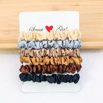 6 ШТ. Эластичные резинки для волос для девочек, милые атласные повязки на голову, резинки для волос, женские, для девочек, скранчи, держатели для хвостиков, повязки на голову, аксессуары для волос