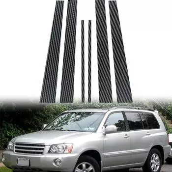 6 шт. карбоновых накладок на окна, двери, стойки B, подходит для Toyota Highlander 2001-2007, аксессуары