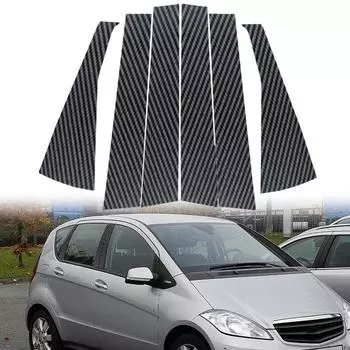 6 шт. карбоновых накладок на стойки дверей и окон автомобиля, наклейки на стойки BC, подходят для Mercedes Benz A Class W169 5-дверный хэтчбек 2005-2012