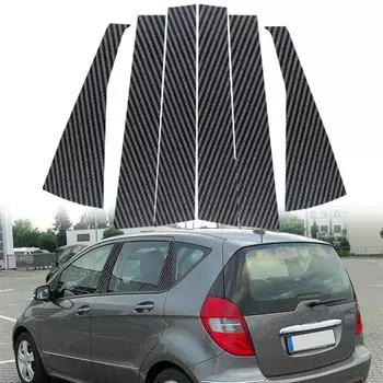 6 шт. карбоновых накладок на стойки дверей и окон автомобиля, наклейки на стойки BC, подходят для Mercedes Benz A Class W169 5-дверный хэтчбек 2005-2012