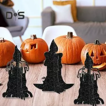 6 шт. Картонные украшения для стола на Хэллоуин, праздничная атмосфера, реквизит для вечеринки на Хэллоуин, домашний декор чёрный