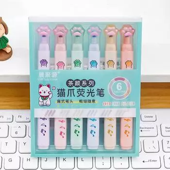 6 шт. Kawaii Cat Claw пастельные цвета маркеры для рисования художественные маркеры флуоресцентная ручка подарок канцелярские принадлежности милые школьные принадлежности 02