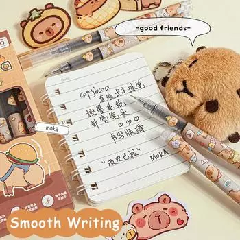 6 шт. кавайных гелевых ручек Capybara, пишущие гладкие черные чернильные ручки, офисные принадлежности, подарок для школьника, учителя, эстетические канцелярские принадлежности ONESIZE