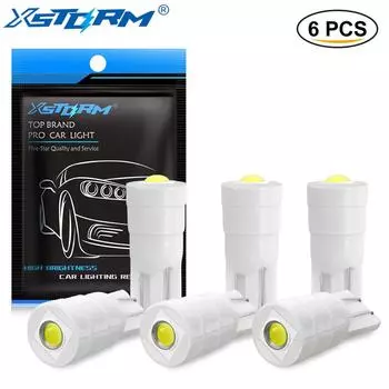 6 шт. керамические светодиодные лампы T10 W5W 194 168, освещение салона автомобиля, клиновые габаритные огни, лампы для автомобилей, подсветка пластины, авто лампа, белая 6000K, 12 В