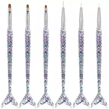 6 шт. Кисти для дизайна ногтей Набор кистей для подводки ногтей Кисть для рисования точек на ногтях Ручка Акриловый УФ-гель Assorted Color