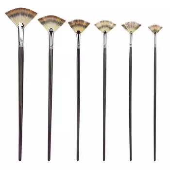 6 шт. Кисти для рисования с длинным держателем 3 цвета нейлоновая веерообразная ручка для рисования волос акварельная кисть