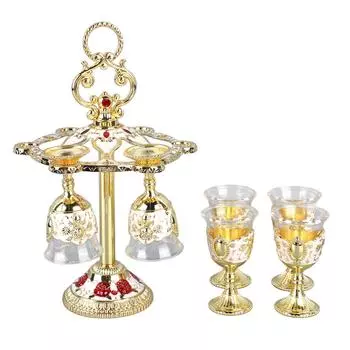 6 шт. Китайская чаша в стиле ретро из цинкового сплава, стеклянная, с тисненым цветочным узором, чашка для сутенера для вечеринки