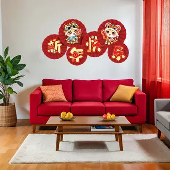 6 шт. Китайские годовые украшения бумажные веера цветы, красный веер декоративное благословение настенное украшение для Style A